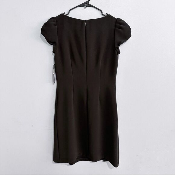 Tahari Size 2 Pleated Detail Puff Sleeves Black Juan Midi Dress NWT - Picture 7 of 11